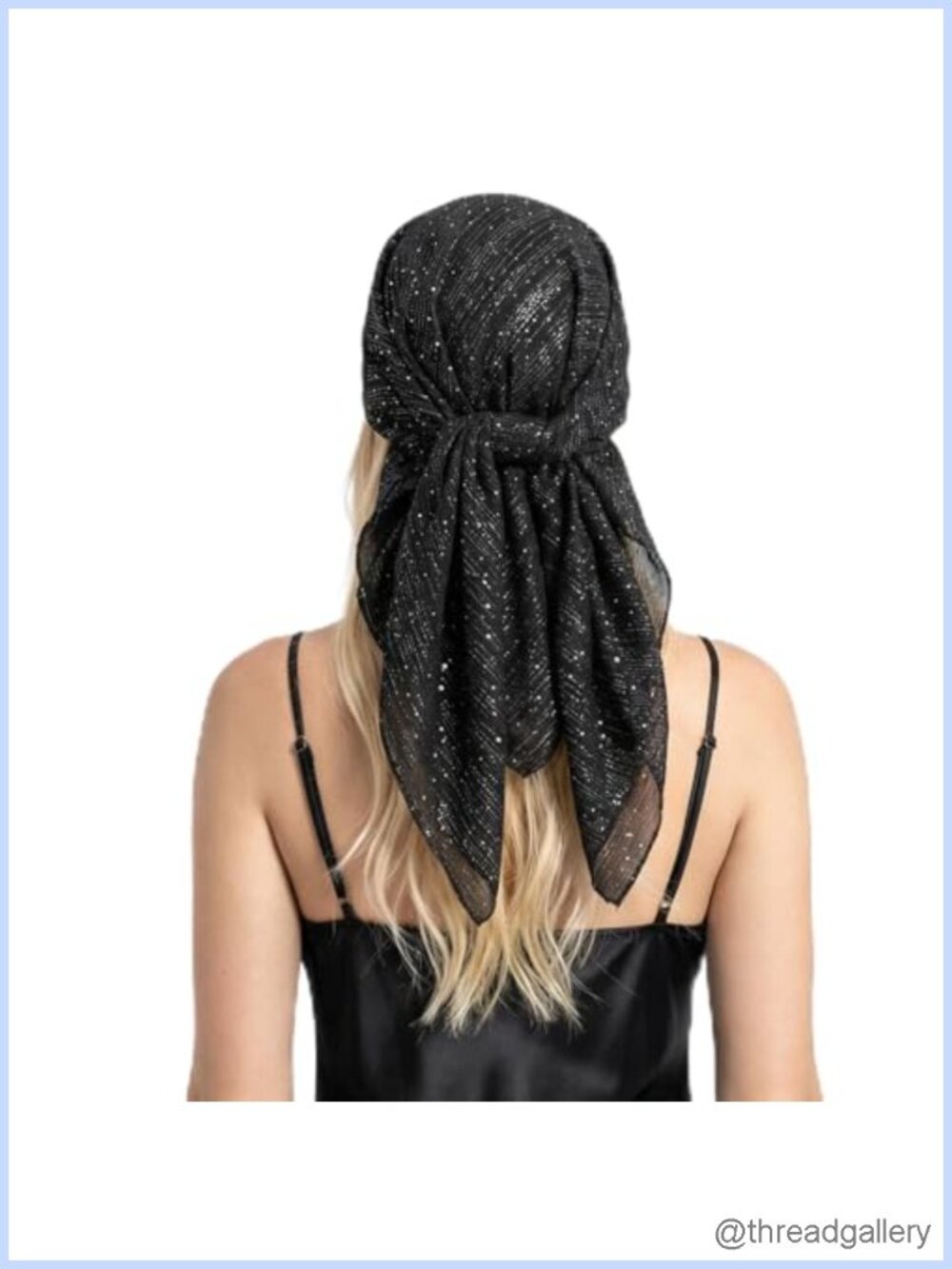 Rhinestone Head Scarf for Women, Square Black Bandana, Breathable Glitter